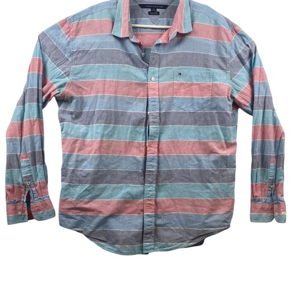 Tommy Hilfiger Mens Shirt XL Custom Fit Striped Long Sleeve Button-Down - Picture 1 of 10